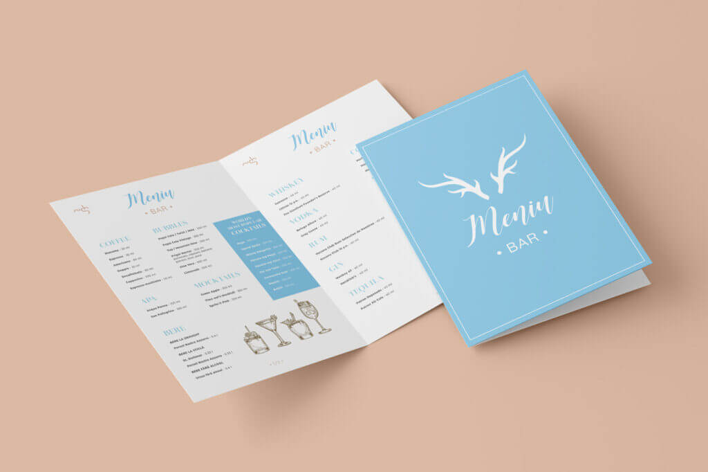 Menu design for bar menu for private party at Nish Club