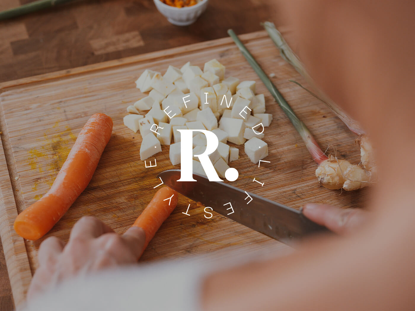 Refined Lifestyle - Logo applied on a cooking photo, fitness and nutrition brand