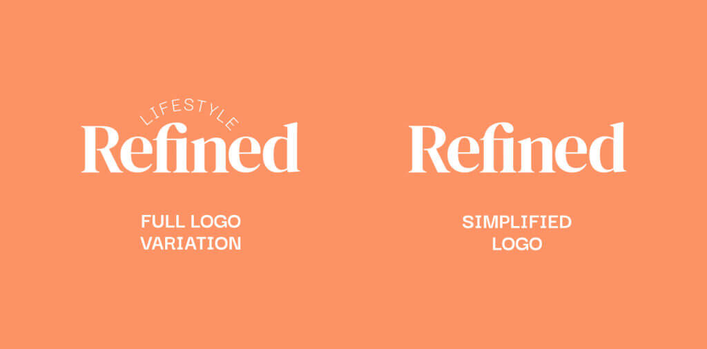 Refined Lifestyle - Logo variations, full logo variation and simplified logo, orange background