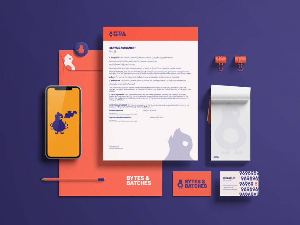 Bytes & Batches - Stationery mock-up for a software development & mobile games company